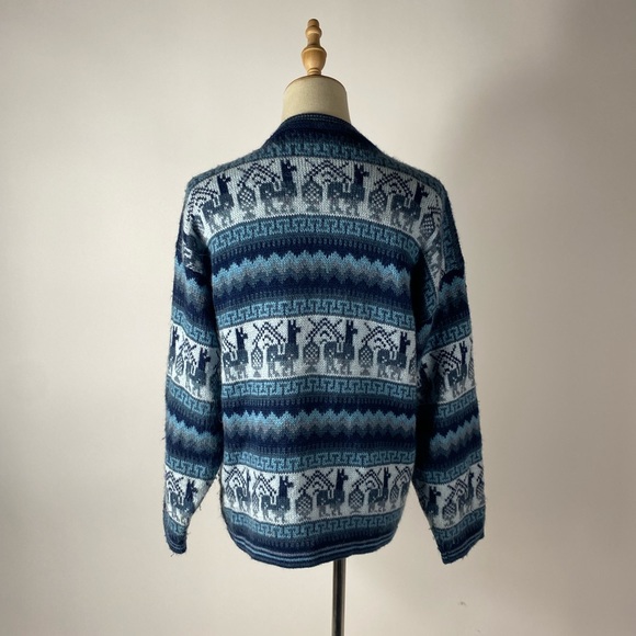 ARTESENIAS Los Andes Alpaca Wool Cardigan Womens Large Blue - Picture 2 of 7